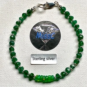 EMERALD WITH GREEN FIRE OPAL 925 STERLING SILVER BRACELET ALL NATURAL STONES - Picture 1 of 5