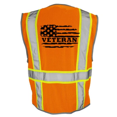 U.S MILITARY VETERAN U.S FLAG SAFETY PPE FOR WORK REFLECTIVE VEST SIZE M-4XL - Image 1 of 3