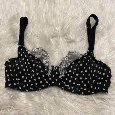 Felina 36C Bra Black Sweet Revenge Unlined Full Coverage Polka Dot 115702 - Image 1 of 4