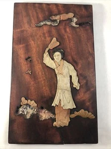Chinese Inlaid Wooden Panel Maiden Figure Wall Plaque Stone Antique Asian Design - Picture 1 of 12