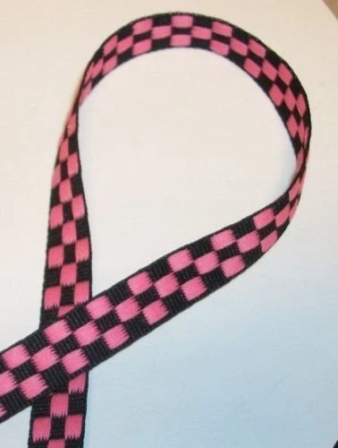 50 YDS PINK & CHARTREUSE CHECKERBOARD WOVEN FABRIC RIBBON 3/8" wide - Image 1 of 1