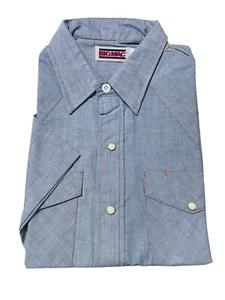 Vtg NOS Mens Blue Big Mac Workwear Button Down Shirt Pearl Snaps LT Short Sleeve - Picture 1 of 9