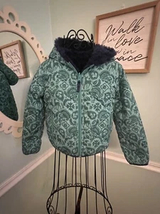 Garnet Hill reversible puffer soft super warm coat size large kids Green Purple - Picture 1 of 7
