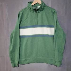 Fat Face Men 1/4 Zip Sweater Large Green White Mock Neck Long Sleeve - Picture 1 of 10