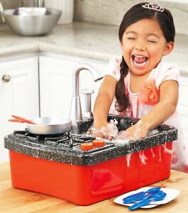 Kids Toy Sink Wash-Up Kitchen Stove Sink with Running Water Pretended Play