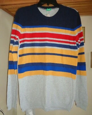 SUÉTER JERSEY COLORES UNIDOS DE BENETTON GRIS JASPEADO/MULTI RAYAS NUEVO CON ETIQUETAS 13/14  Foto 1 de 4