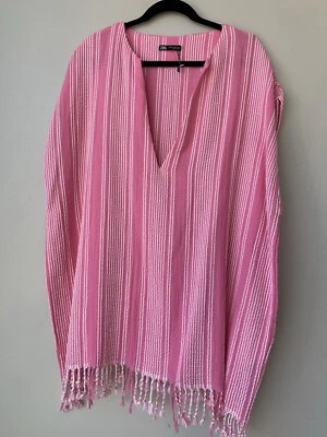 Túnica Zara para mujer M natación playa encubrimiento 100 % algodón rosa rayas Foto 1 de 4