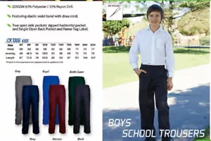 Kids Boy's Rayon Drill School Trousers Pants Size 4 6 8 10 12 14 16 18 20 22 - Picture 1 of 1