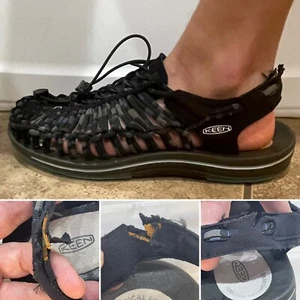 KEEN Uneek Black Braided Rope Sandals Hiking 1014617 Men’s Size 9.5 Read - Picture 1 of 11