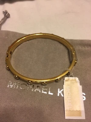 BNWT Michael Kors Yellow-Tone Hinged Round Cut Crystal Bangle Bracelet $125 - Image 1 of 4