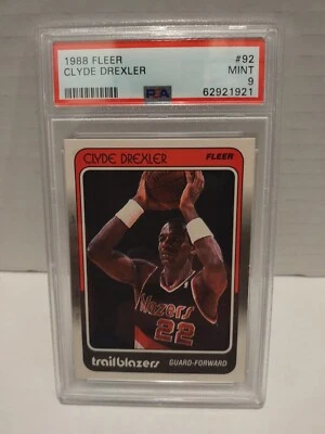 1988 FLEER CLYDE DREXLER #92 "PORTLAND TRAIL BLAZERS" HOF PSA 9 MINT  - Image 1 of 2