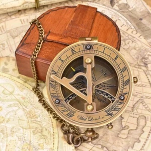 Personalized Sundial Compass Engraved Brass Leather Case Wedding Groomsmen Gift - Picture 1 of 9