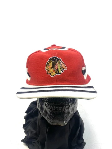 Vtg rare Chicago Blackhawks NHL Hockey Jersey Twins Snapback Hat All Over Cover