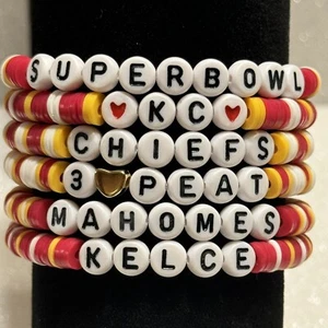 Kansas City Chiefs Super Bowl 2025 Beaded Football Bracelet Gameday Jewelry - Picture 1 of 10