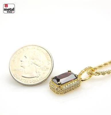Men's 14k Gold Hip Hop Mini Red Ruby Pendant 20" Chain Necklace SET BCH 11176 - Image 1 of 4
