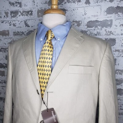 NEW Perry Ellis Mens Khaki Beige Linen Cotton Sport Coat Surgeon Cuffs Size 40 R - Image 1 of 4