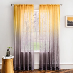 Yellow Grey Linen Textured Ombre Semi Sheer Curtains 84 Inches Long for Living R - Picture 1 of 12
