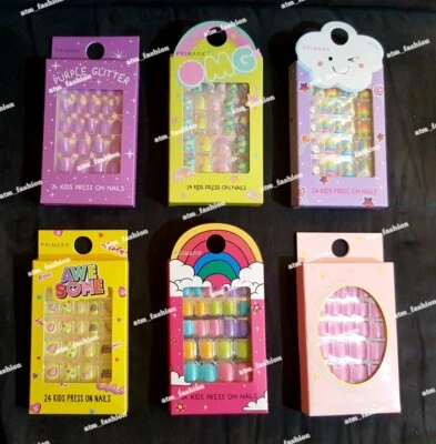 Primark Kids Childrens Girls Fake Stick Press On False Finger Nails Beauty 24PK  - Image 1 of 3