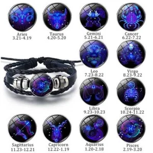 Blaues Tierkreisarmband 12 Sternbild mehrschichtiger Lederschmuck für Männer Frauen - Bild 1 von 24