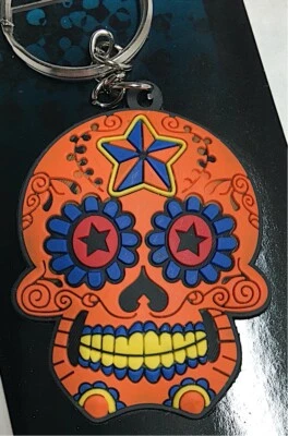 Chaveiro Badass laranja açúcar crânio zíper puxar dia dos mortos dia borracha Muertos - Imagem 1 de 3