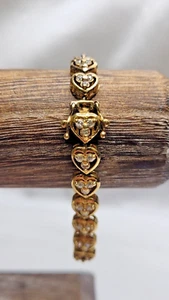 Bonito Brazalete Corazón Vermeil Oro Plata de Ley .925 con Circonitas Transparentes 7" - Imagen 1 de 8