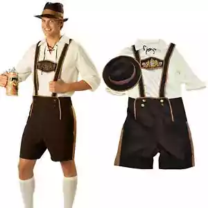 German Oktoberfest Costume Mens Bavarian Lederhosen Short Beer Guy Fancy Dress - Picture 1 of 8