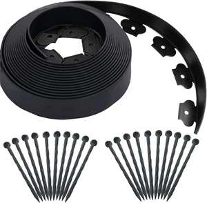 20 Ft Landscape Edging Kit, Black Garden Edging Border with 20 Edging Plastic St - Picture 1 of 12