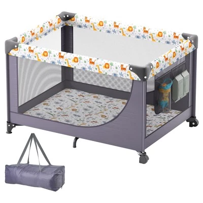 Uimoso Baby Playpen Quick-Folding Portable Baby Toddler Fence Play Yard & Wheels - Image 1 of 4