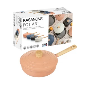 KASANOVA Padella alta 24 cm con coperchio rosa Pot Art rosa Cottura - Foto 1 di 10