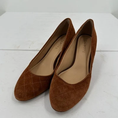 Talbots Quilted Suede Block Heel Pumps Brown Women Size 8M Old Money Preppy - Image 1 of 4
