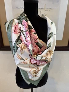 Jim Thompson New Square Shaped Floral Patterned Silk Scarf Retail $225 - Picture 1 of 8