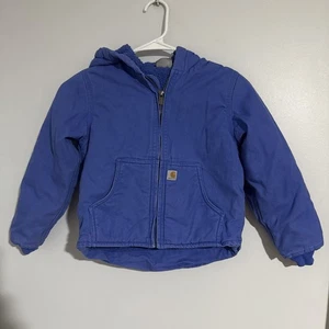 Carhartt Girls Size XS 6 Purple Canvas Sherpa Insulated Hooded Coat Barn Jacket - Picture 1 of 2