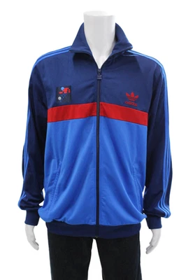 Chaqueta deportiva Adidas para hombre a rayas cremallera completa bloque de color cuello falso azul talla XL Foto 1 de 4