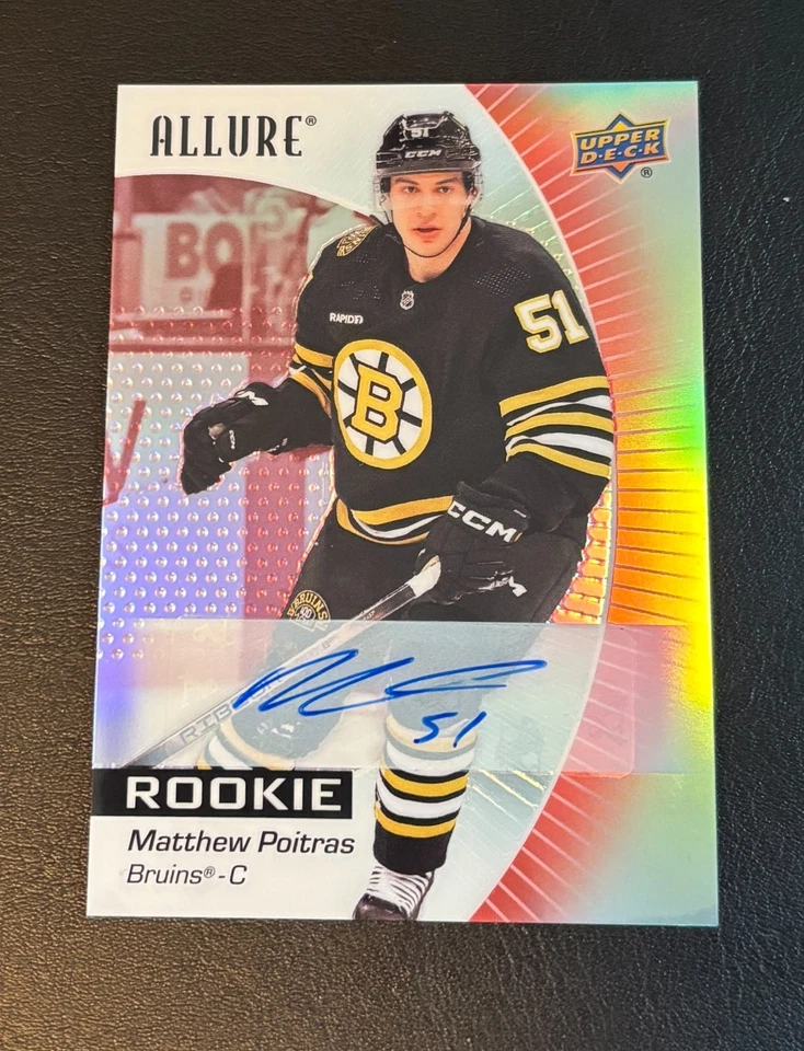 2023-24 UD Allure #120 Matthew Poitras RC Red Rainbow Auto - Image 1 of 2