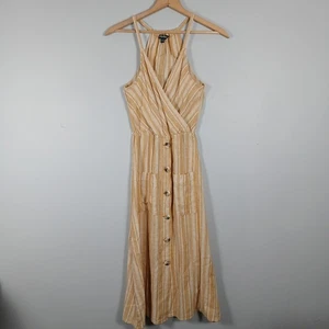 Indigo Rein Damen Leinen Midikleid - Größe XS - gelb & weiß gestreift - Bild 1 von 7