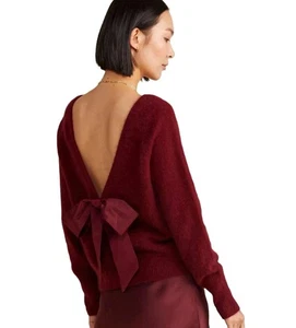 NWT Vineyard Vines Women Luxe Bow Back Sweater in Crimson Red Wool-Blend Size XS - Picture 1 of 7