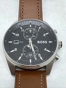 Boss Skytraveller Uhr schwarzes Zifferblatt braunes Lederarmband - Bild 1 von 6
