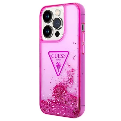 Guess Coque pour Apple iPhone 14 Pro Glitter Palm à paillettes Rose - Photo 1/4