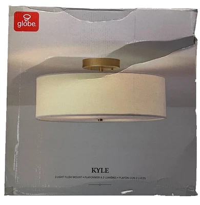 Globe Electric Kyle 15.9" 2-Luces Montaje Semi-Flush | Latón Mate con Lino Blanco Foto 1 de 4