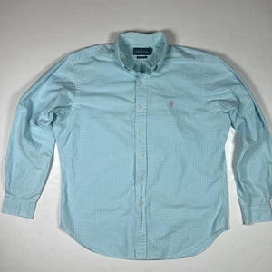 Ralph Lauren Blue Classic Fit Button Down Oxford Gingham Check L Pink Pony - Picture 1 of 9