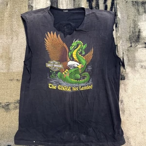 Vintage Distressed1986 Harley Davidson Shirt Eagle Has Landed Dragon Cut Off M/L - Picture 1 of 8