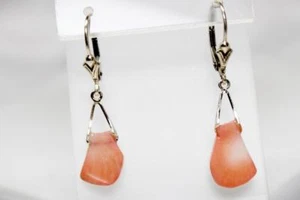 ~MGJ~ STERLING Pink Bamboo CORAL CUSTOM DESIGN CORAL Leverback EARRINGS - Picture 1 of 3