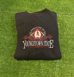 Vintage Youngstown State Penguins sweatshirt mens large black football 90s 42 - Picture 1 of 12