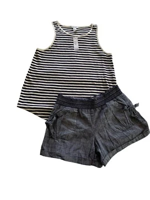 OLD NAVY *TANK  TOP Navy White Striped Size Petite Medium NWT & SHORTS Chambray - Image 1 of 4