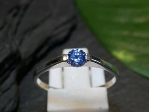 Silber 925 Ring BEE Solitär Blau Wie Blautopas/Aquamarin Spannringoptik 1,8 cm - Bild 1 von 12