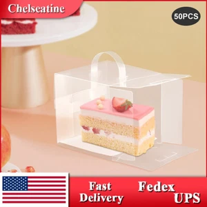 50 Pcs Clear Cake Boxes Plastic Cake Carrier with Lid and Handle 11*11*11cm New - Picture 1 of 21