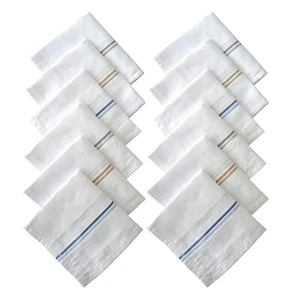 Cotton Handkerchiefs Hanky For Men Pack of 12 White Striped XXL King Size US - Picture 1 of 3