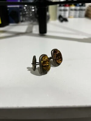 GEMELOS VINTAGE FIRMADOS DE PLATA DE LEY Y ÁMBAR  Foto 1 de 3