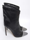 Alexandre Vauthier Women Black Ankle Boots Leather Crystal Toe Booties Sz EUR 37