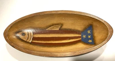 Americana Folk Art Oval Wood Bowl • Signed - Image 1 of 4
